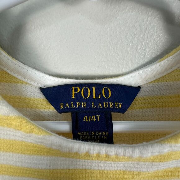 Polo Ralph Lauren Girls 4T Short Sleeve Fit Flare Dress Yellow White Stripe - Picture 3 of 3